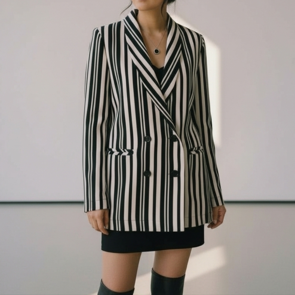 KAOS Made In Italy Women's Blazer Jacket Size 42 Medium Striped‎ Office Career
